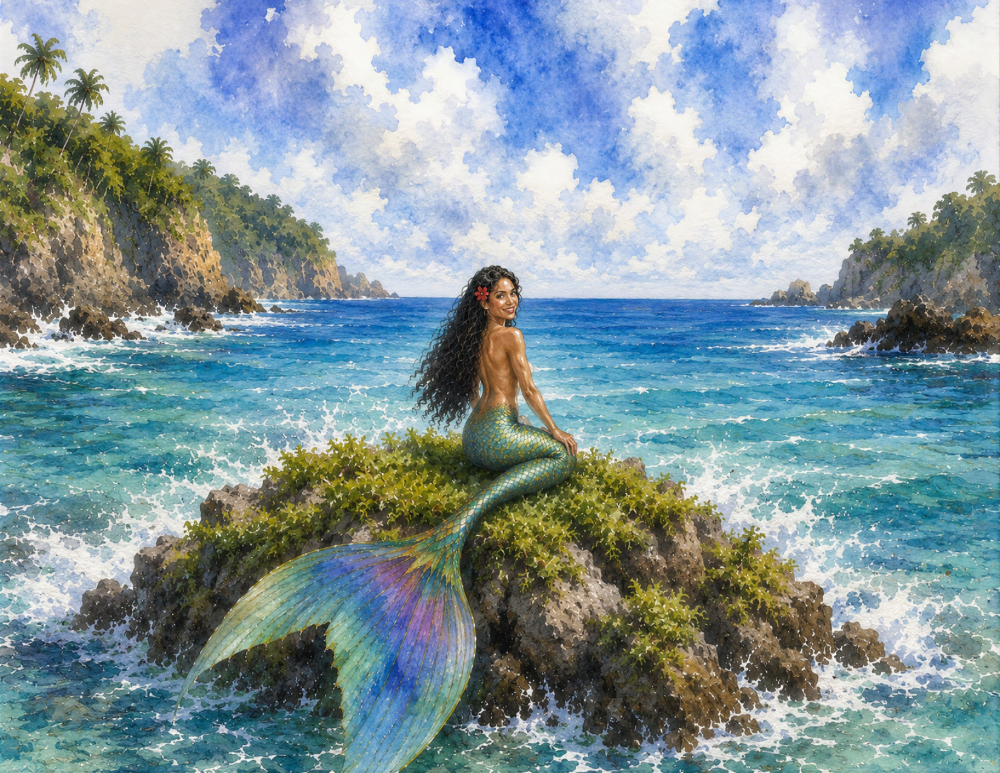Tropical Siren Mermaid Art Print on 8.5x11 Matte Paper - Frame Not Included!!!!!