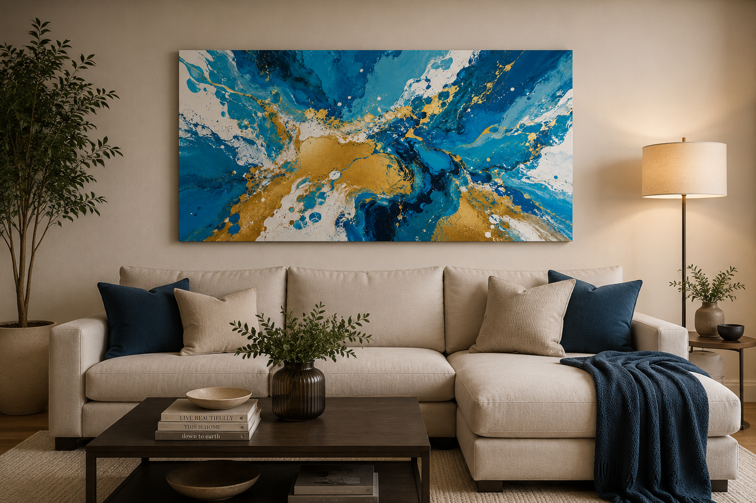 Oceanic Gold Fusion – Abstract Fluid Art on 30"x60"x1.5" Canvas Print