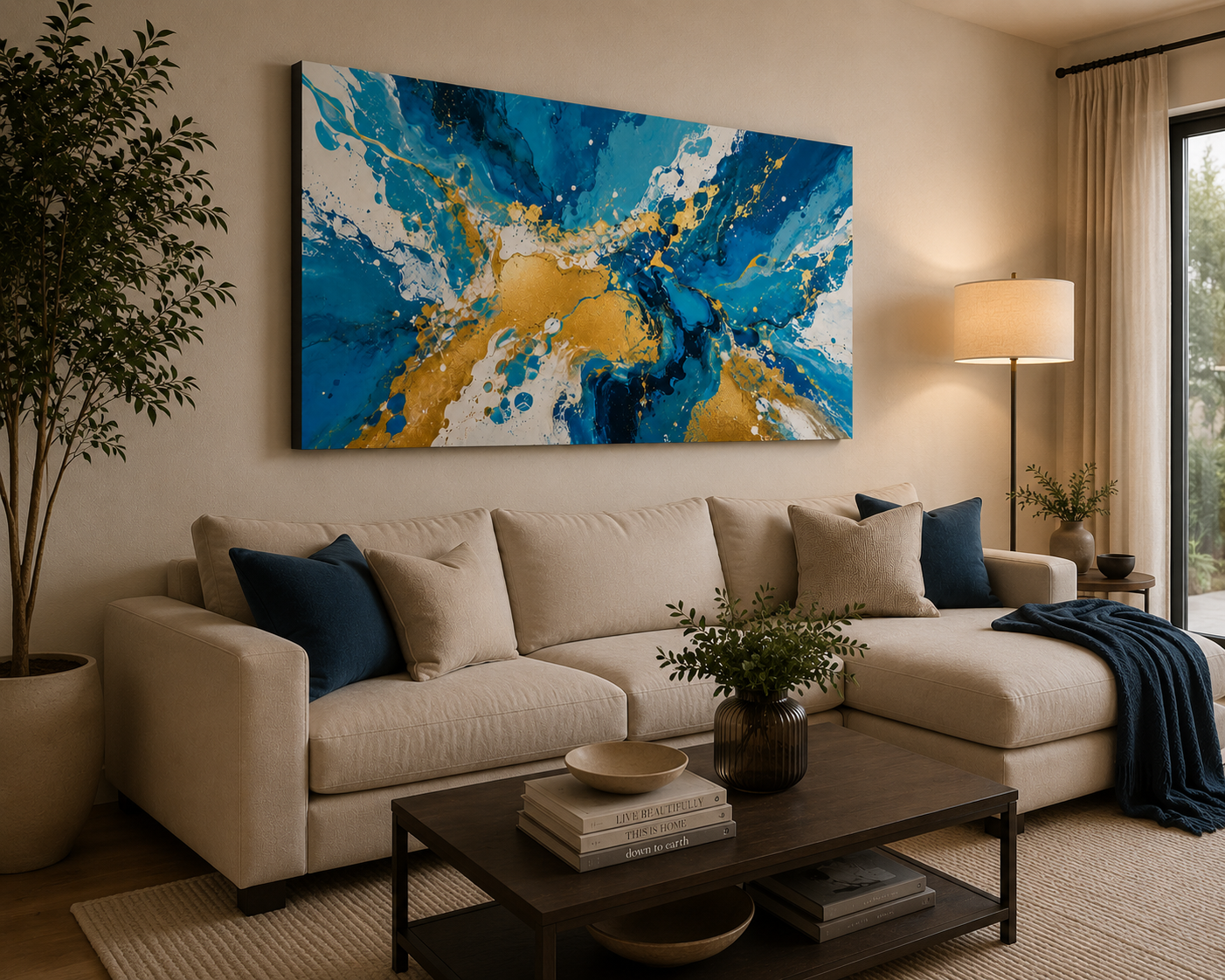 Oceanic Gold Fusion – Abstract Fluid Art on 30"x60"x1.5" Canvas Print